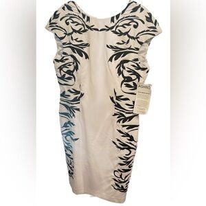 Ashro White with Black Embroidered Midi Pencil Dress